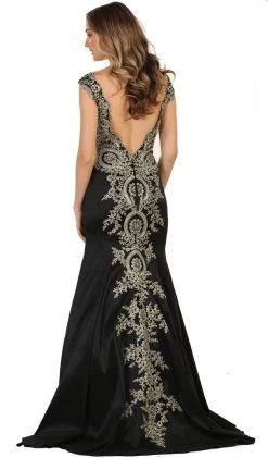 Formal Gowns May Queen - RQ7602 Embellished Wide V-neck Sheath Mother Of The Bride Gown