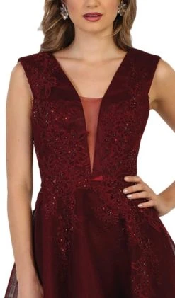Formal Gowns May Queen - RQ7606 Embroidered Plunging A-Line Dress