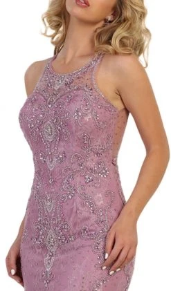 May Queen - RQ7623 Crystal Beaded Illusion Lace Trumpet Gown Formal Gowns