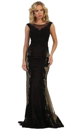 May Queen - RQ7626 Embroidered Illusion Bateau Dress Formal Gowns