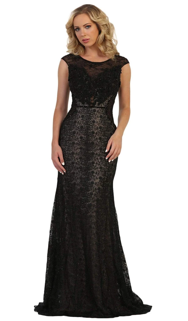 May Queen - RQ7628 Applique Cap Sleeve Bateau Trumpet Dress 3 May Queen - RQ7628 Applique Cap Sleeve Bateau Trumpet Dress