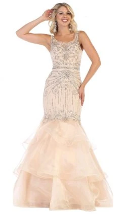 May Queen - RQ7634 Bead Embellished Tiered Mermaid Gown