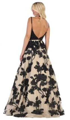 Formal Gowns May Queen - RQ7636 Embellished Plunging V-neck A-line Dress