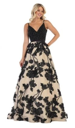 Formal Gowns May Queen - RQ7636 Embellished Plunging V-neck A-line Dress
