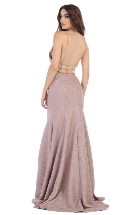 May Queen - RQ7638 Crystalline Tri-Band Plunging Trumpet Gown