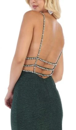 May Queen - RQ7638 Crystalline Tri-Band Plunging Trumpet Gown