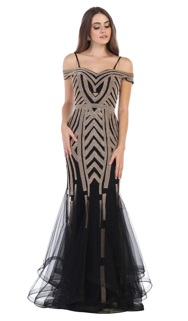 May Queen - RQ7651 Sequin Embellished Off-Shoulder Mermaid Gown 3 May Queen - RQ7651 Sequin Embellished Off-Shoulder Mermaid Gown