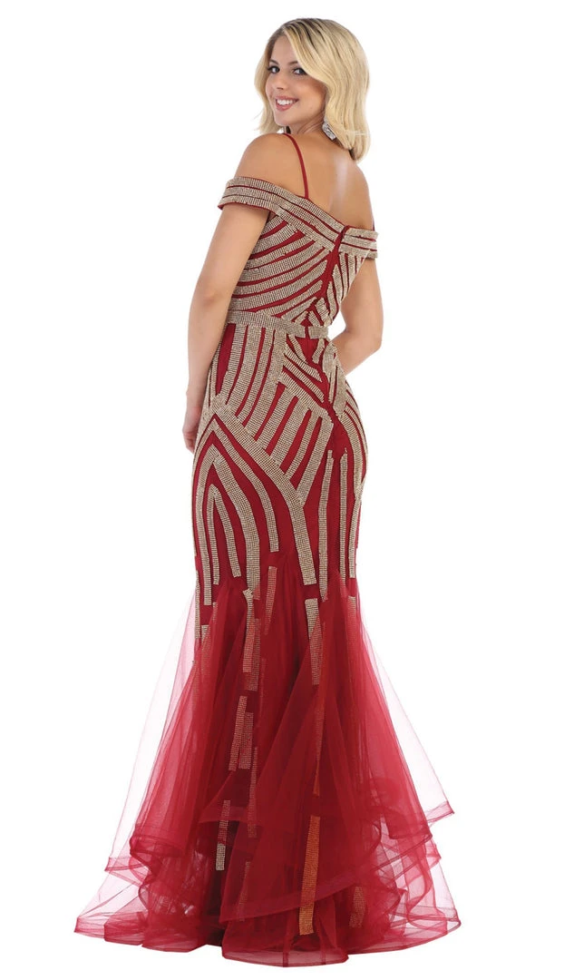 May Queen - RQ7651 Sequin Embellished Off-Shoulder Mermaid Gown 8 May Queen - RQ7651 Sequin Embellished Off-Shoulder Mermaid Gown
