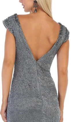 May Queen - RQ7654 Applique Deep V-neck Trumpet Dress