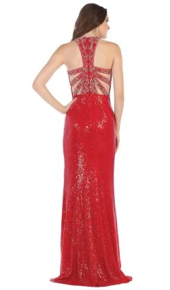 Formal Gowns May Queen - RQ7656 Crystal Trimmed Sequined High Slit Gown
