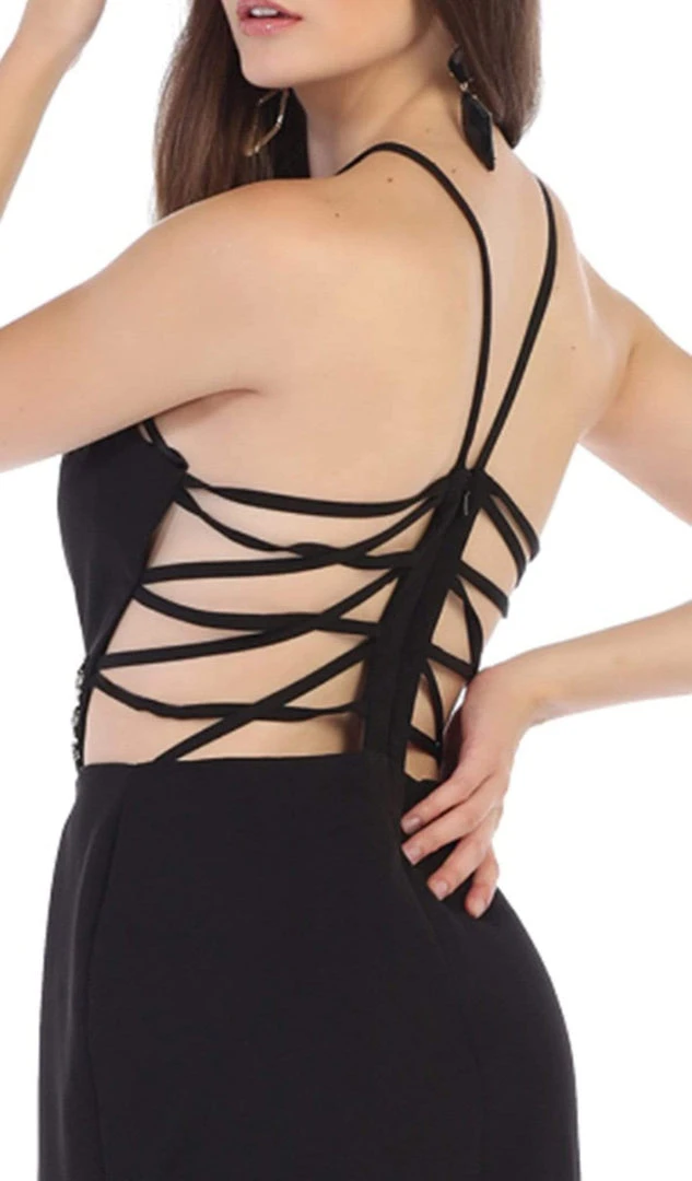 May Queen - RQ7660 Strappy Bejeweled Waist Halter Gown Formal Gowns 6 May Queen - RQ7660 Strappy Bejeweled Waist Halter Gown Formal Gowns