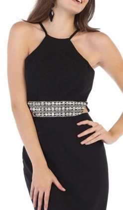 May Queen - RQ7660 Strappy Bejeweled Waist Halter Gown Formal Gowns