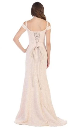 May Queen - RQ7663 Off-Shoulder Trumpet Dress With High Slit