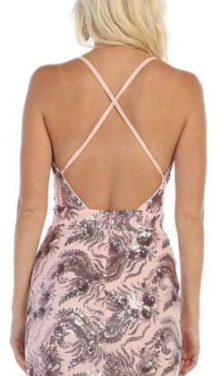 May Queen - RQ7666 Sequined Plunging V-Neck Sheath Gown