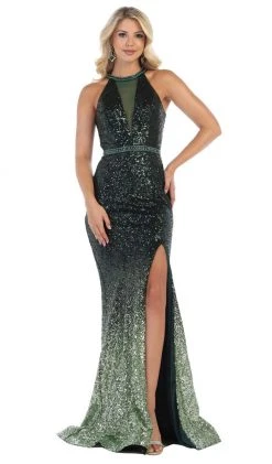 May Queen - RQ7673 Embellished Halter Trumpet Dress With Train Formal Gowns