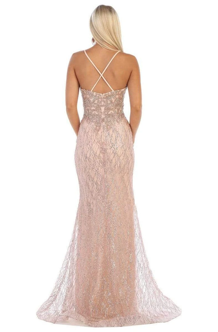 May Queen - RQ7683 Embellished Deep V-neck Trumpet Dress Formal Gowns 4 May Queen - RQ7683 Embellished Deep V-neck Trumpet Dress Formal Gowns