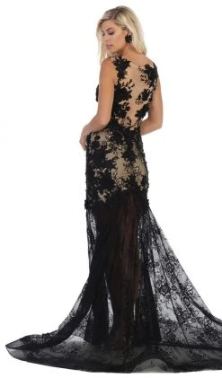 May Queen - RQ7687 Lace Applique V-neck Trumpet Dress Formal Gowns
