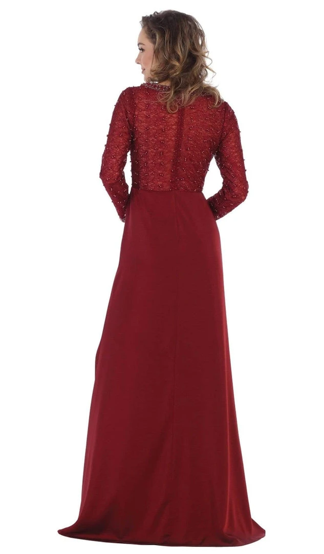 May Queen - RQ7692 Applique Long Sleeve Column Dress 5 May Queen - RQ7692 Applique Long Sleeve Column Dress