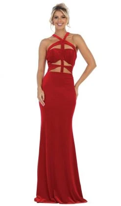 May Queen - RQ7693 Multi-Cutout Velvet Sheath Gown Formal Gowns