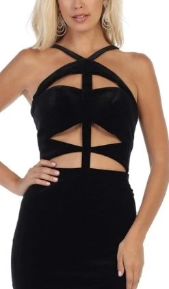 May Queen - RQ7693 Multi-Cutout Velvet Sheath Gown Formal Gowns