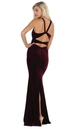 May Queen - RQ7693 Multi-Cutout Velvet Sheath Gown Formal Gowns