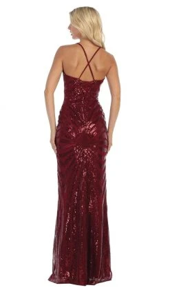 Formal Gowns May Queen - RQ7695 Embellished Plunging V-neck Sheath Dress 14 Formal Gowns May Queen - RQ7695 Embellished Plunging V-neck Sheath Dress