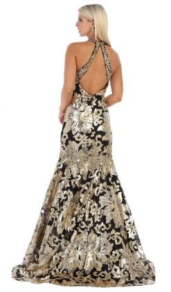 May Queen - RQ7698 Sequin Embroidered Halter Gown Formal Gowns 10 May Queen - RQ7698 Sequin Embroidered Halter Gown Formal Gowns