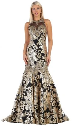 May Queen - RQ7698 Sequin Embroidered Halter Gown Formal Gowns