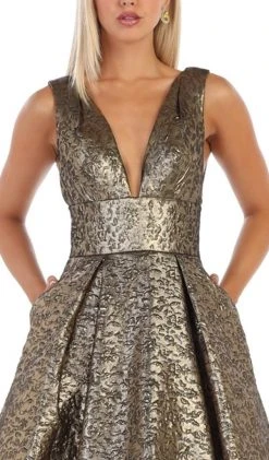 May Queen - RQ7701 Deep V-neck Pleated Ballgown With Train Formal Gowns