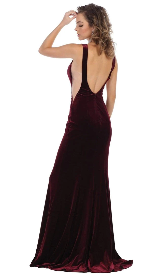 Formal Gowns May Queen - RQ7709 Plunging Scoop Back Velvet Gown 8 Formal Gowns May Queen - RQ7709 Plunging Scoop Back Velvet Gown