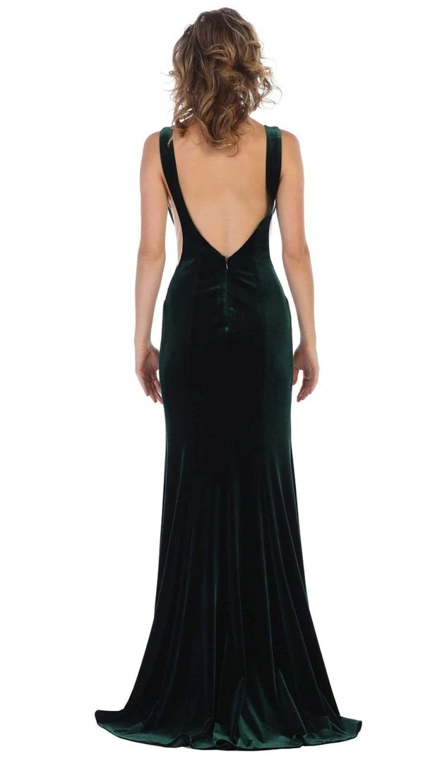 Formal Gowns May Queen - RQ7709 Plunging Scoop Back Velvet Gown 10 Formal Gowns May Queen - RQ7709 Plunging Scoop Back Velvet Gown