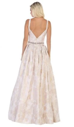 May Queen - RQ7715 Pleated V-Neck A-Line Evening Gown