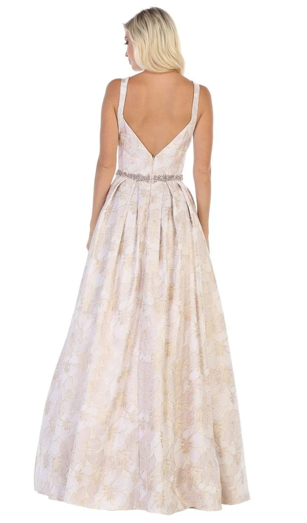 May Queen - RQ7715 Pleated V-Neck A-Line Evening Gown 4 May Queen - RQ7715 Pleated V-Neck A-Line Evening Gown