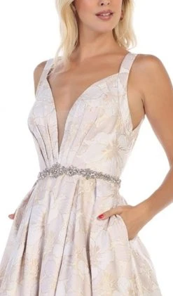 May Queen - RQ7715 Pleated V-Neck A-Line Evening Gown 12 May Queen - RQ7715 Pleated V-Neck A-Line Evening Gown