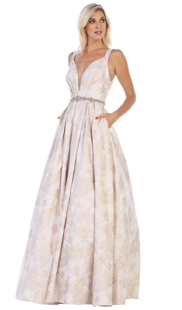 May Queen - RQ7715 Pleated V-Neck A-Line Evening Gown 3 May Queen - RQ7715 Pleated V-Neck A-Line Evening Gown