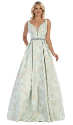 May Queen - RQ7715 Pleated V-Neck A-Line Evening Gown 14 May Queen - RQ7715 Pleated V-Neck A-Line Evening Gown