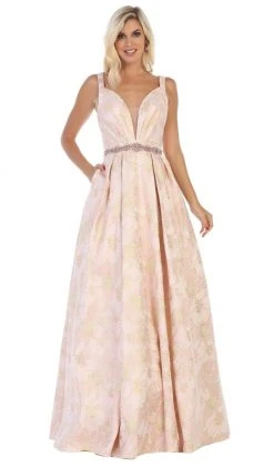 May Queen - RQ7715 Pleated V-Neck A-Line Evening Gown 16 May Queen - RQ7715 Pleated V-Neck A-Line Evening Gown