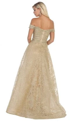 Formal Gowns May Queen - RQ7722 Embellished Off-Shoulder A-line Dress