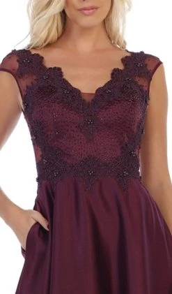 May Queen - RQ7723 Beaded Lace A-Line Evening Gown Formal Gowns