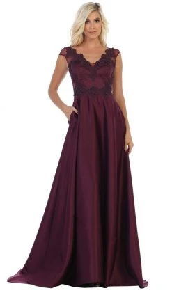 May Queen - RQ7723 Beaded Lace A-Line Evening Gown Formal Gowns