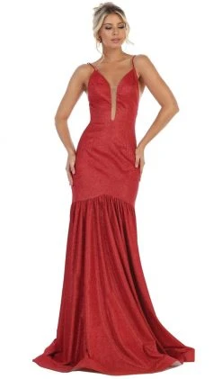 May Queen - RQ7725 Plunging V-Neck Fitted Trumpet Gown Formal Gowns