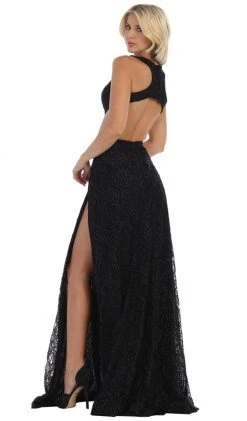 Formal Gowns May Queen - RQ7736 Glitter Lace Double High Slit Gown