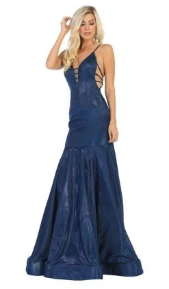 May Queen - RQ7739 Strappy Plunging V-Neck Trumpet Dress Formal Gowns