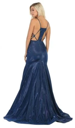 May Queen - RQ7739 Strappy Plunging V-Neck Trumpet Dress Formal Gowns