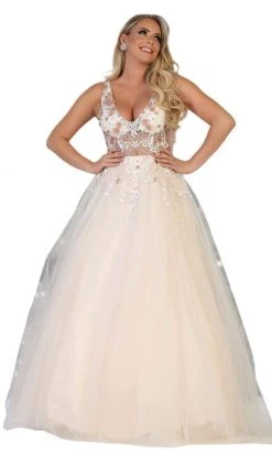 May Queen - RQ7765 Bead Embellished Illusion A-Line Gown Plus Size Dresses