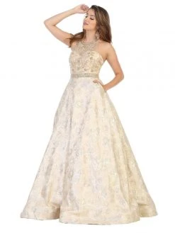 May Queen - RQ7772 Embroidered Halter Ballgown