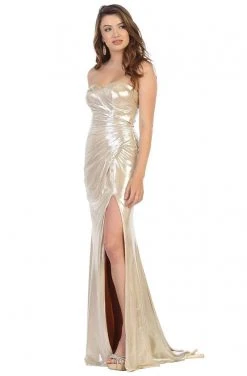 May Queen - RQ7774 Strapless Sweetheart Pleated Trumpet Dress Formal Gowns