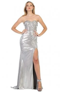 May Queen - RQ7774 Strapless Sweetheart Pleated Trumpet Dress Formal Gowns