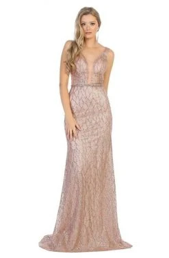 May Queen - RQ7783 Embellished Deep V-neck Trumpet Dress 5 May Queen - RQ7783 Embellished Deep V-neck Trumpet Dress