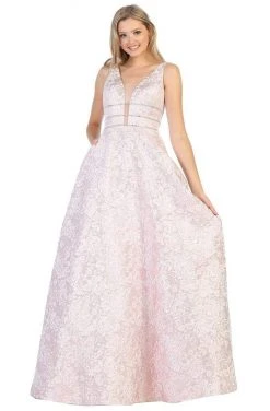 May Queen - RQ7787 Embroidered Deep V-neck A-line Gown